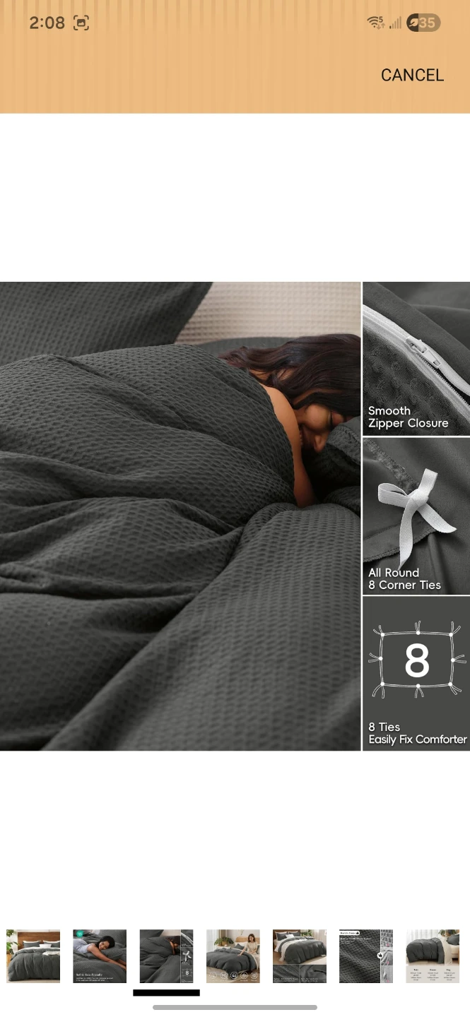 David's Home Waffle Weave Duvet Cover Set King Size Grey - photo 4