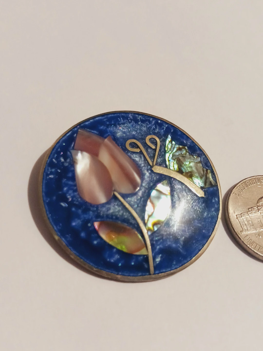 Alpaca Silver Mother of Pearl Inlay Brooch w/flower🦋 - photo 2
