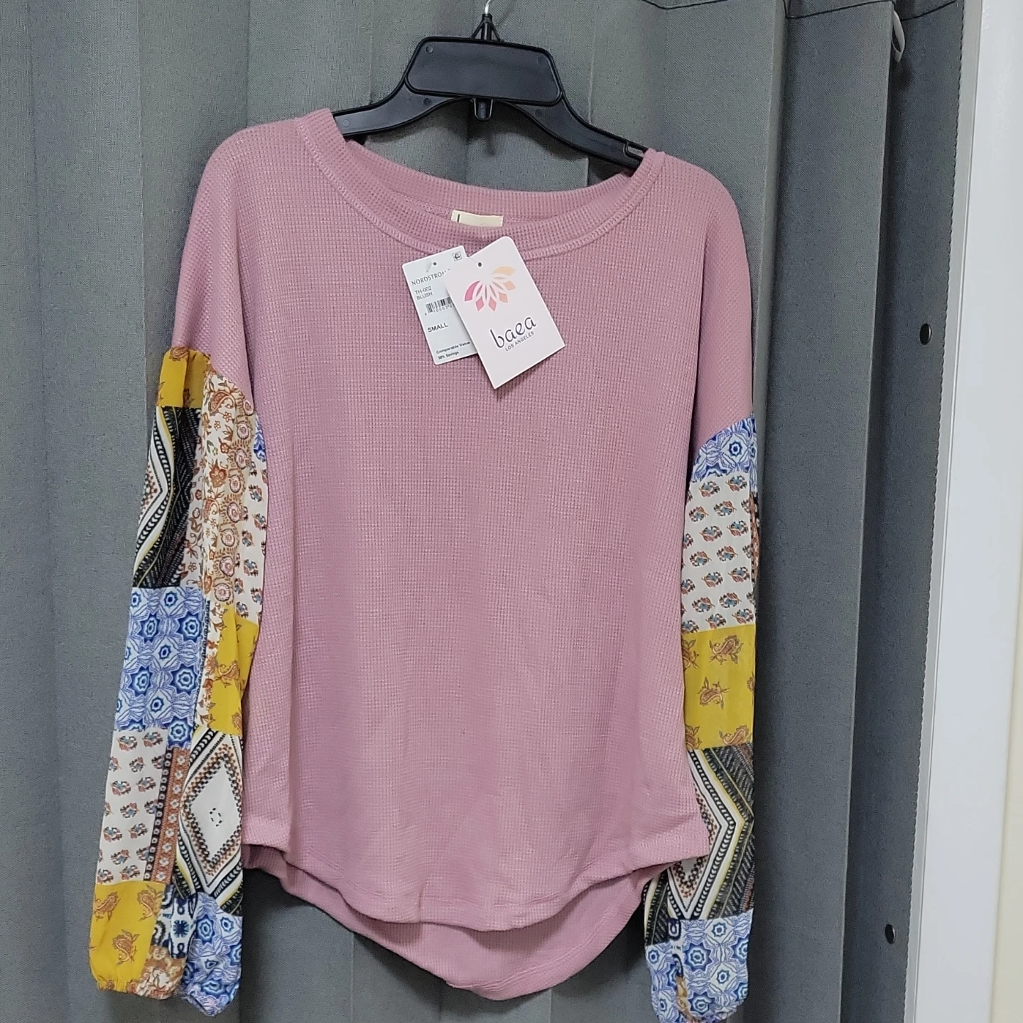 Baea Los Angeles Pink Patchwork Sleeve Waffle Knit Top Size S - photo 4