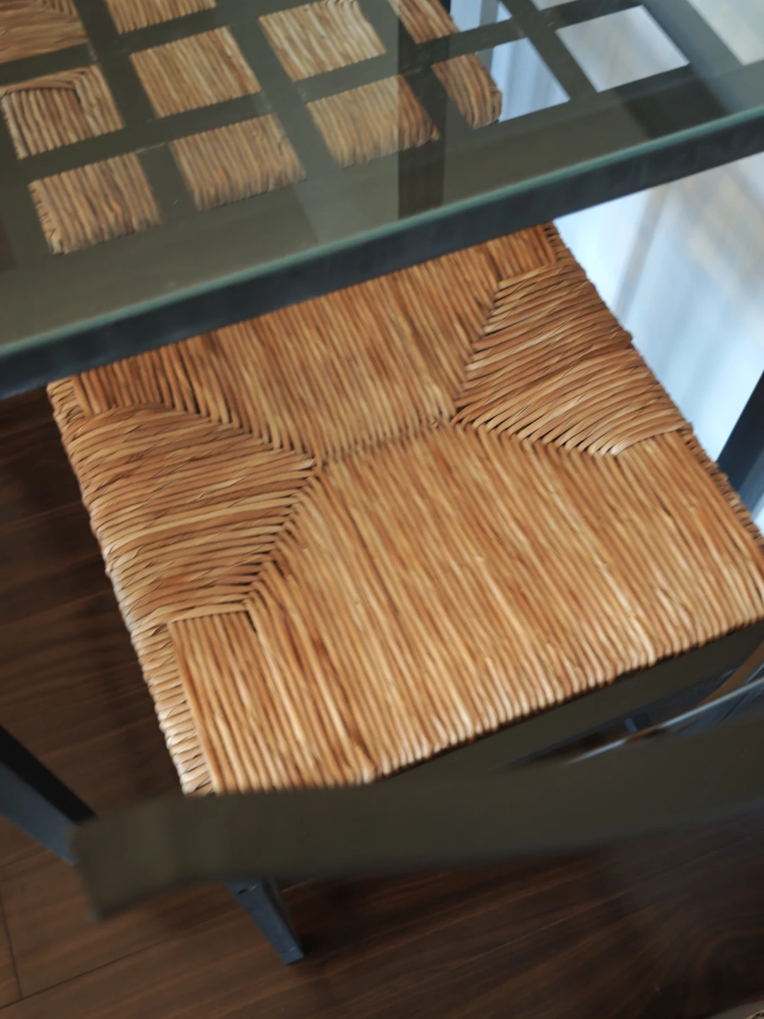 Glass Top Dining Table with Woven Seat Chairs - photo 3