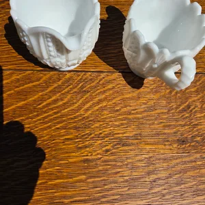 White Milk Glass Creamer and Sugar Bowl Set