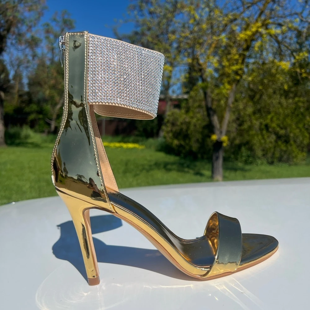 Gold High Heel Sandals with Rhinestones only size 10