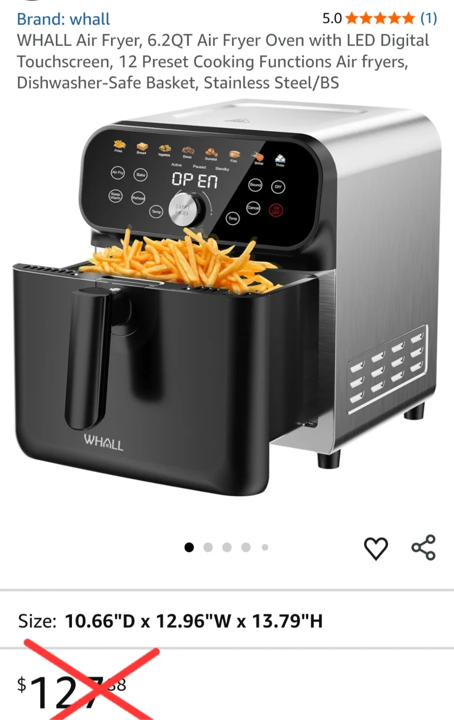 WHALL Air Fryer, 6.2QT Air Fryer Oven with LED Digital TouchScrn