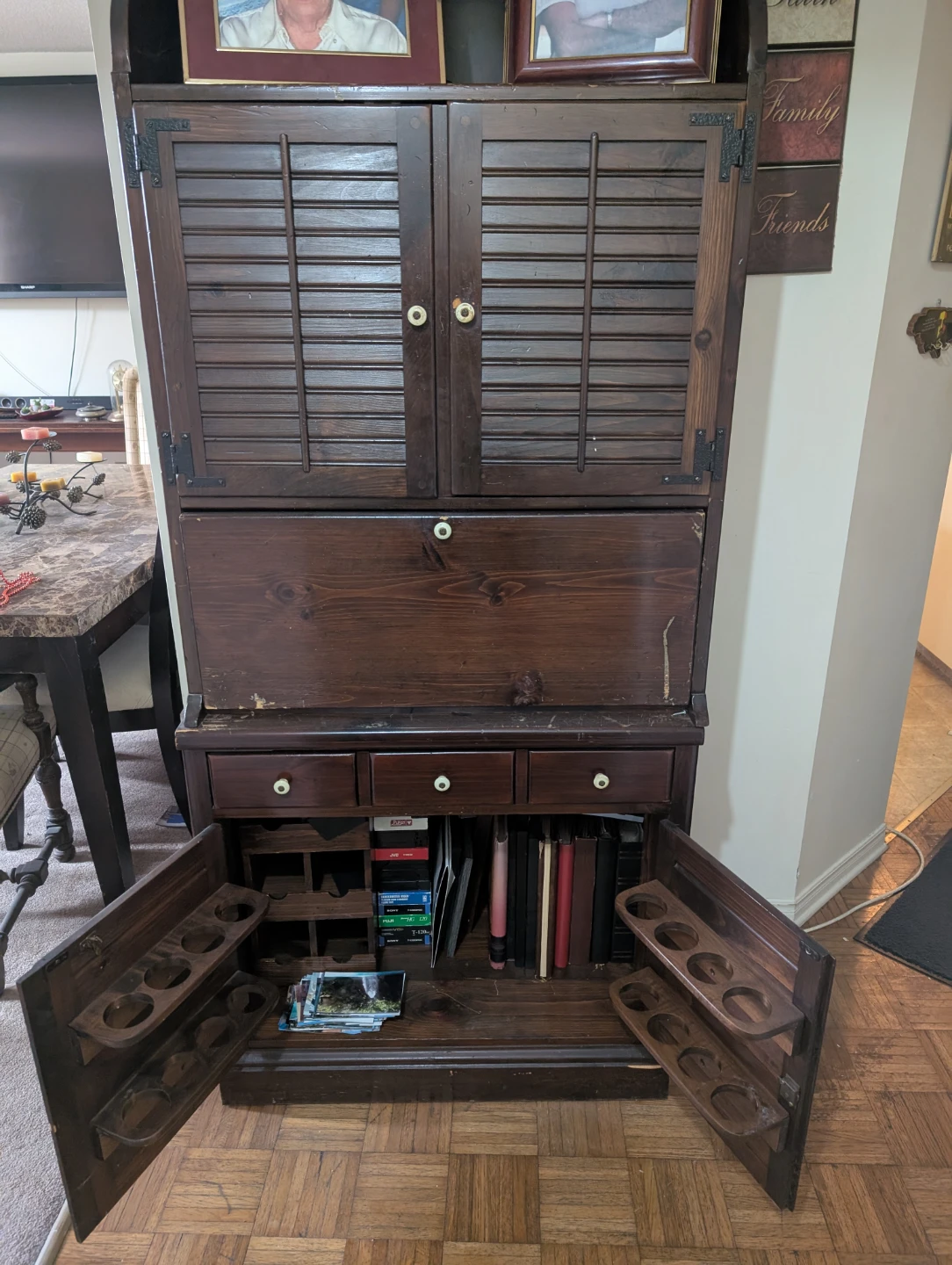 Wooden Liquor Cabinet with Glassware Storage - photo 2