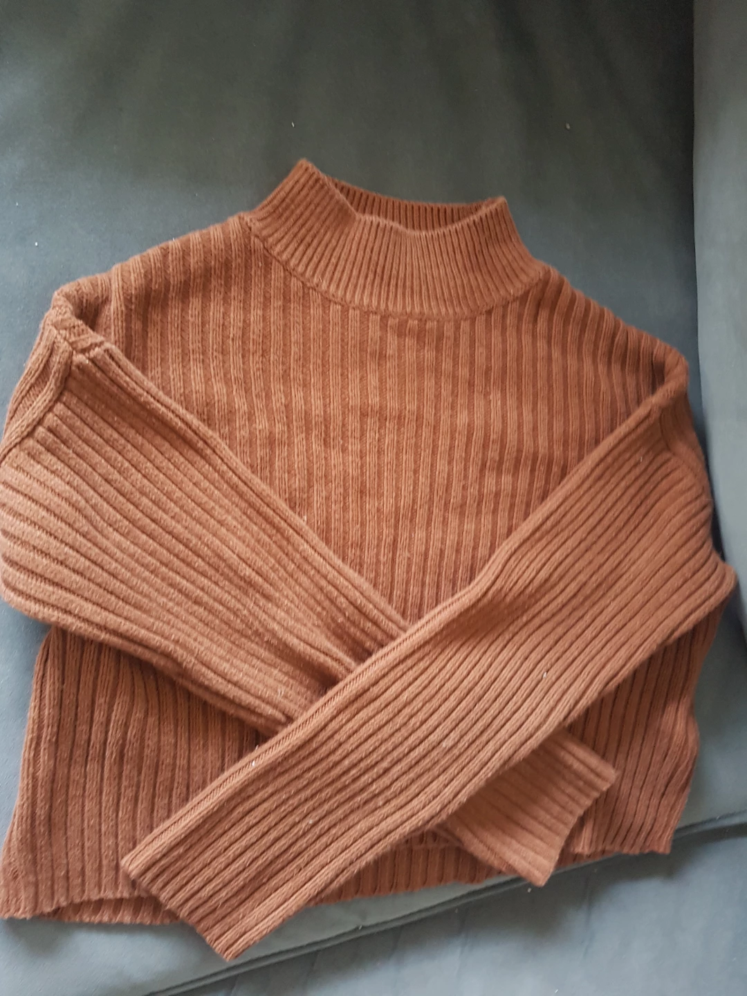 Brown Ribbed Mock Neck Sweater