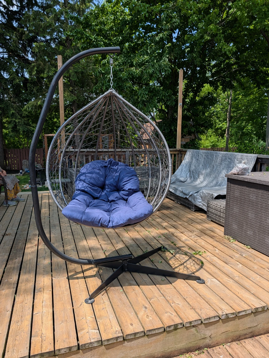 Hanging Egg Chair with Stand and Blue Cushion 180 OBO
