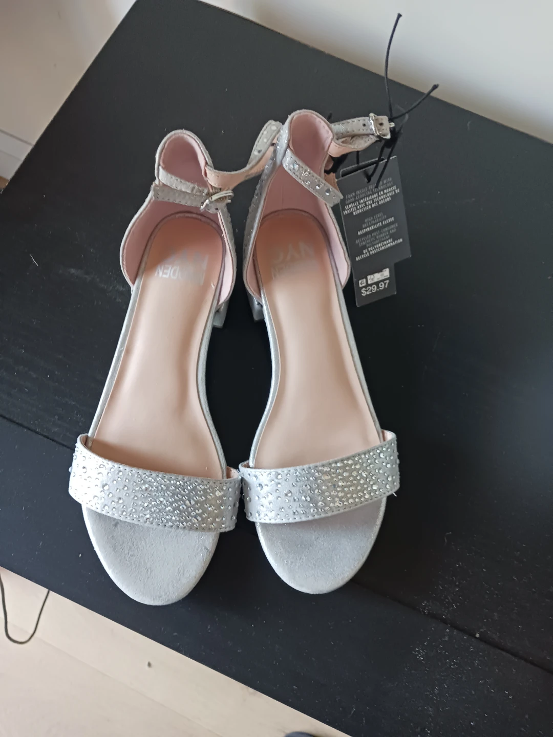 Madden NYC Women's Silver Glitter Block Heels