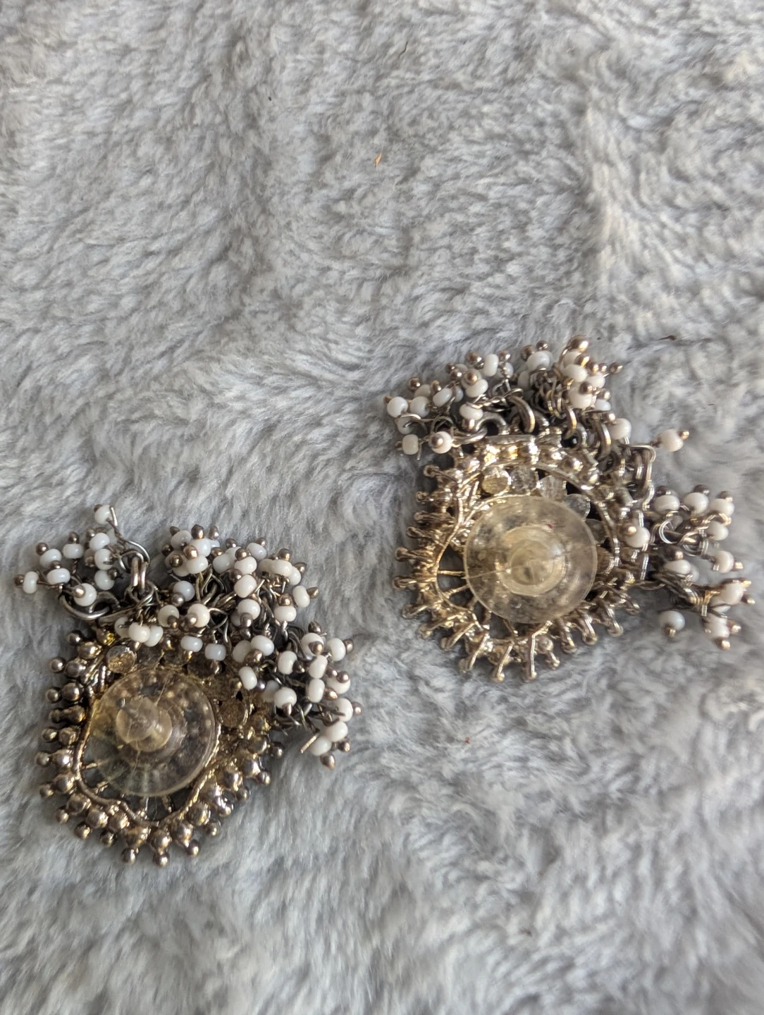 ⚽Silver-tone Jhumka Earrings with White Beads - photo 2