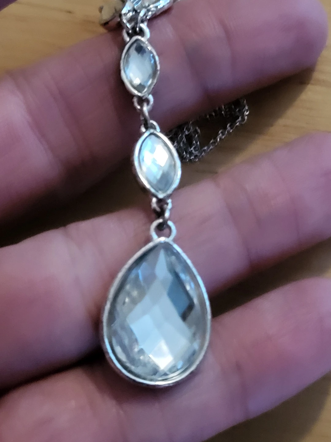 Silver-tone Pendant Necklace with Clear Gemstones