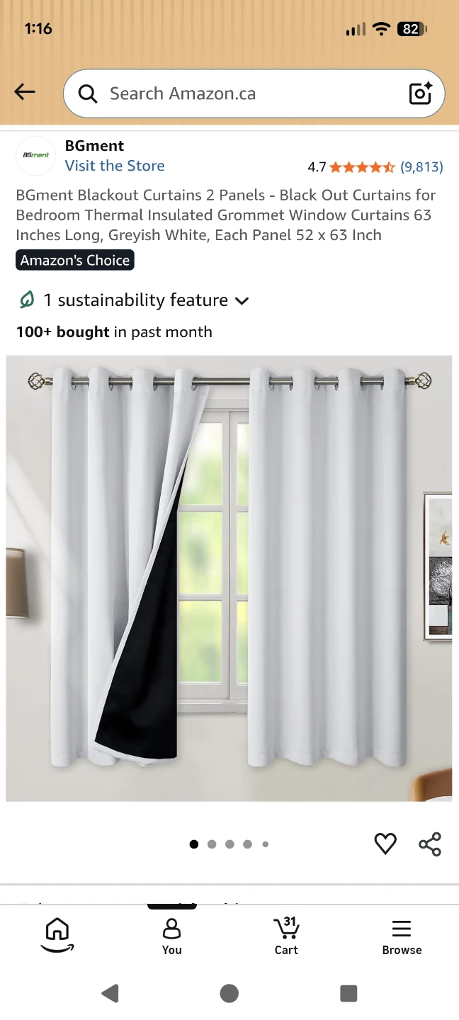 (4 panels) Blackout Curtains - Greyish White, 52" x 63"