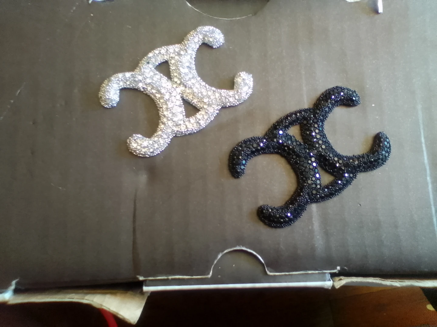 Two Rhinestone Celine patches - Silver & Black