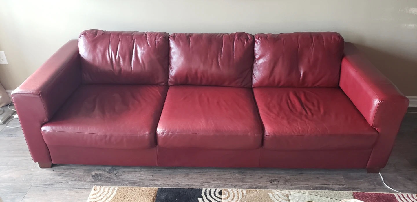 3 - Seater Red Leather Sofa - photo 3