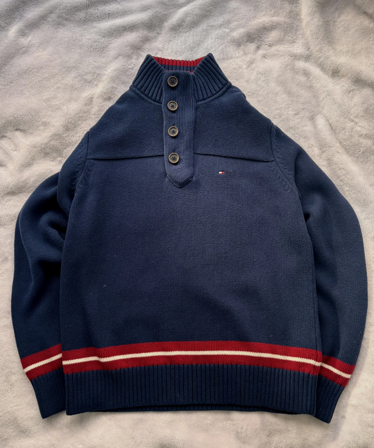 Tommy Hilfiger  Navy Blue Quarter-Zip/Half-Button Sweater