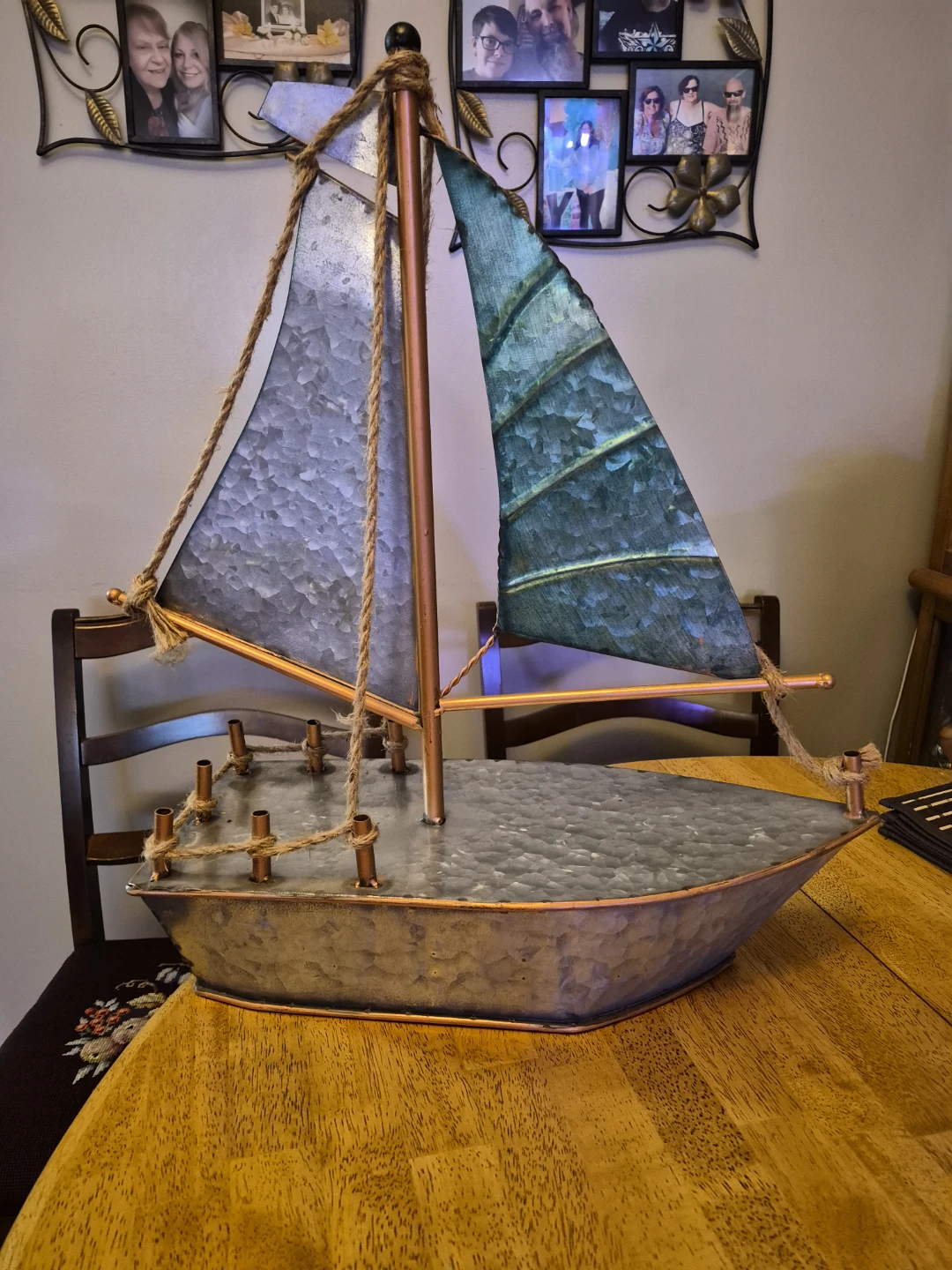 Awesome Sagebrook Grey Teal Metal & Copper Sailboat