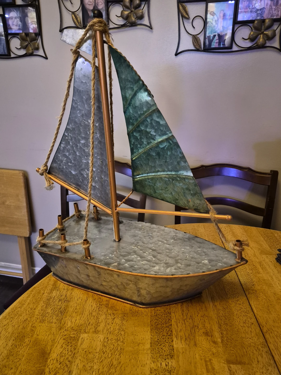 Awesome Sagebrook Grey Teal Metal & Copper Sailboat - photo 3