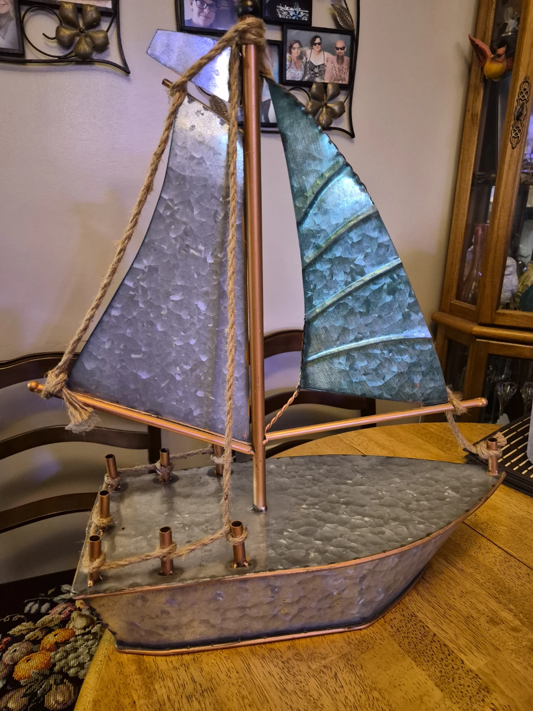 Awesome Sagebrook Grey Teal Metal & Copper Sailboat - photo 4