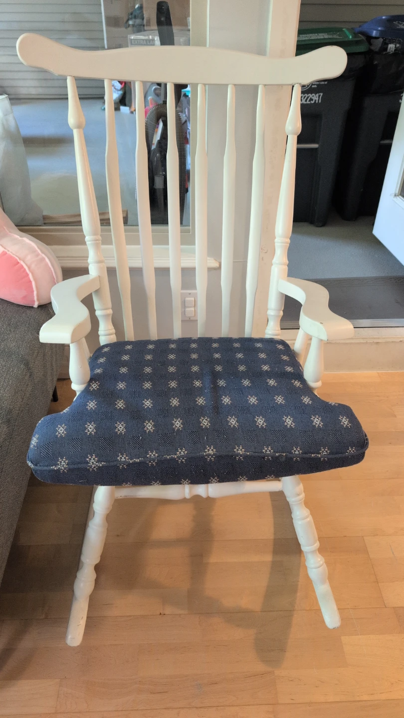 White Wooden Rocking Chair with Blue Cushion - photo 2