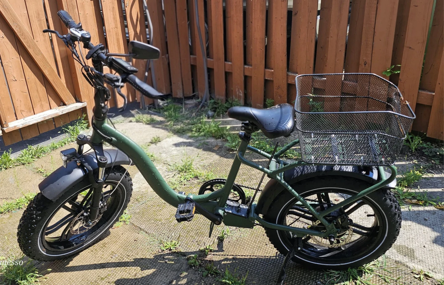 Green Fat Tire Electric Bike with Basket
