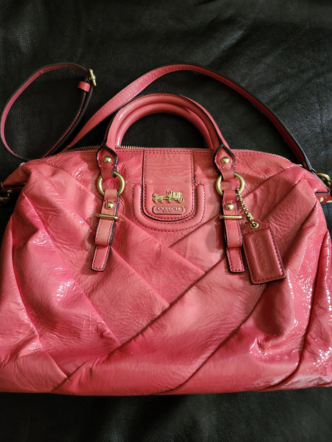 Coach Pink Patent Leather Satchel Handbag - photo 2