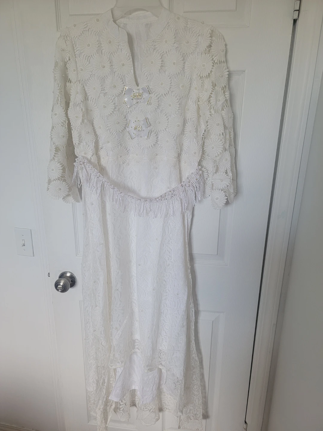 White Lace Dress with Beading Freesize