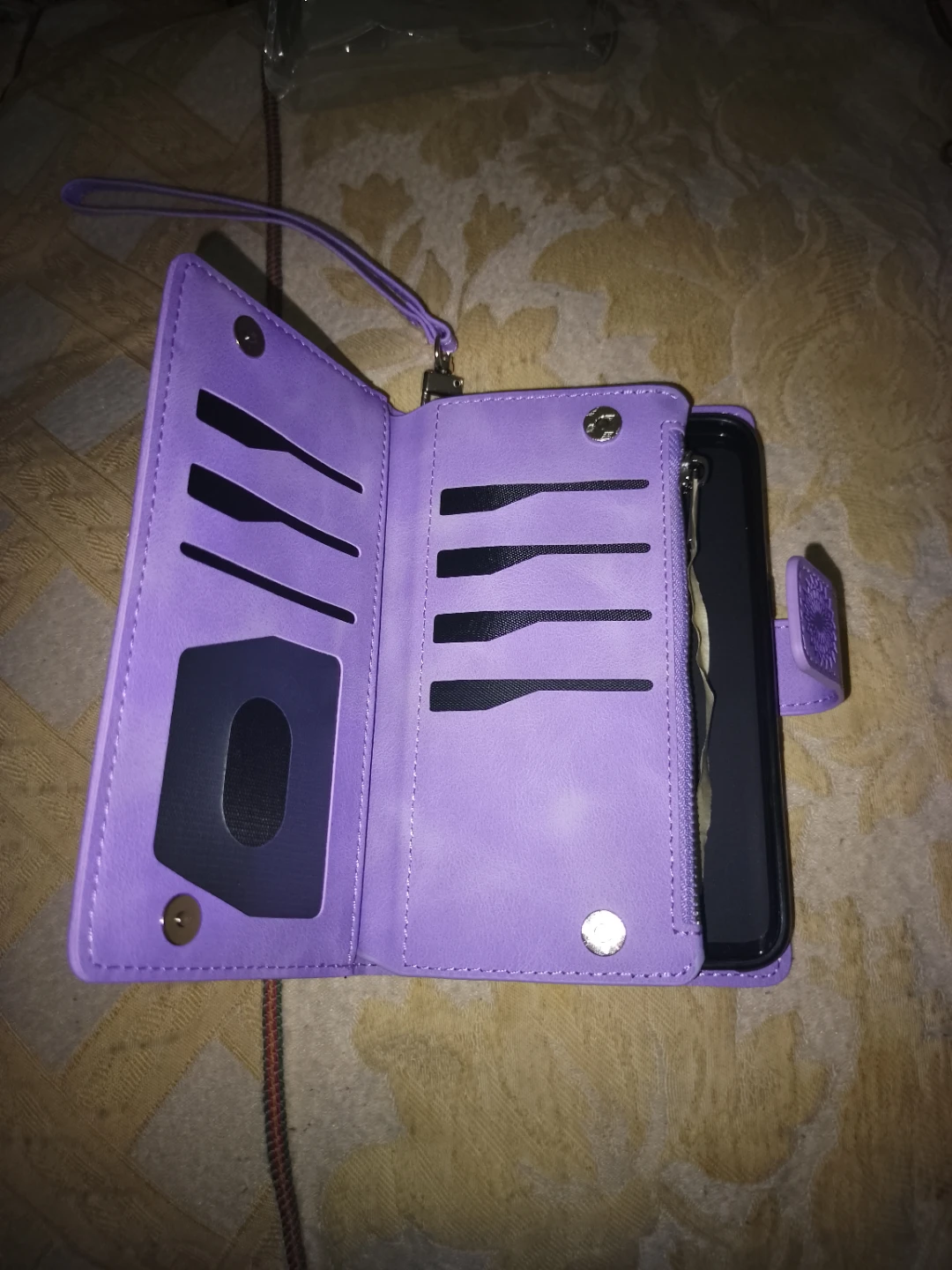 Purple Mandala Wallet Phone Case with Strap
