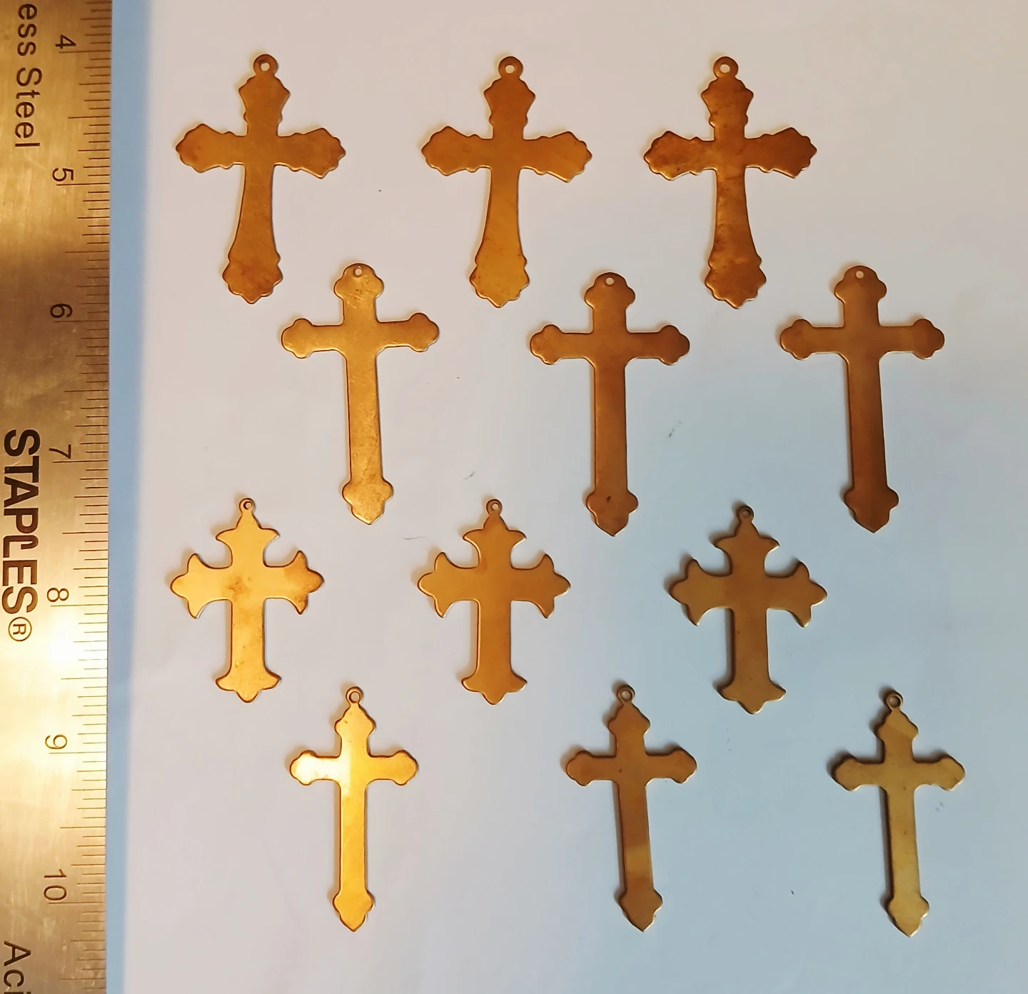 Collection of 12 brass Large Cross Charms
