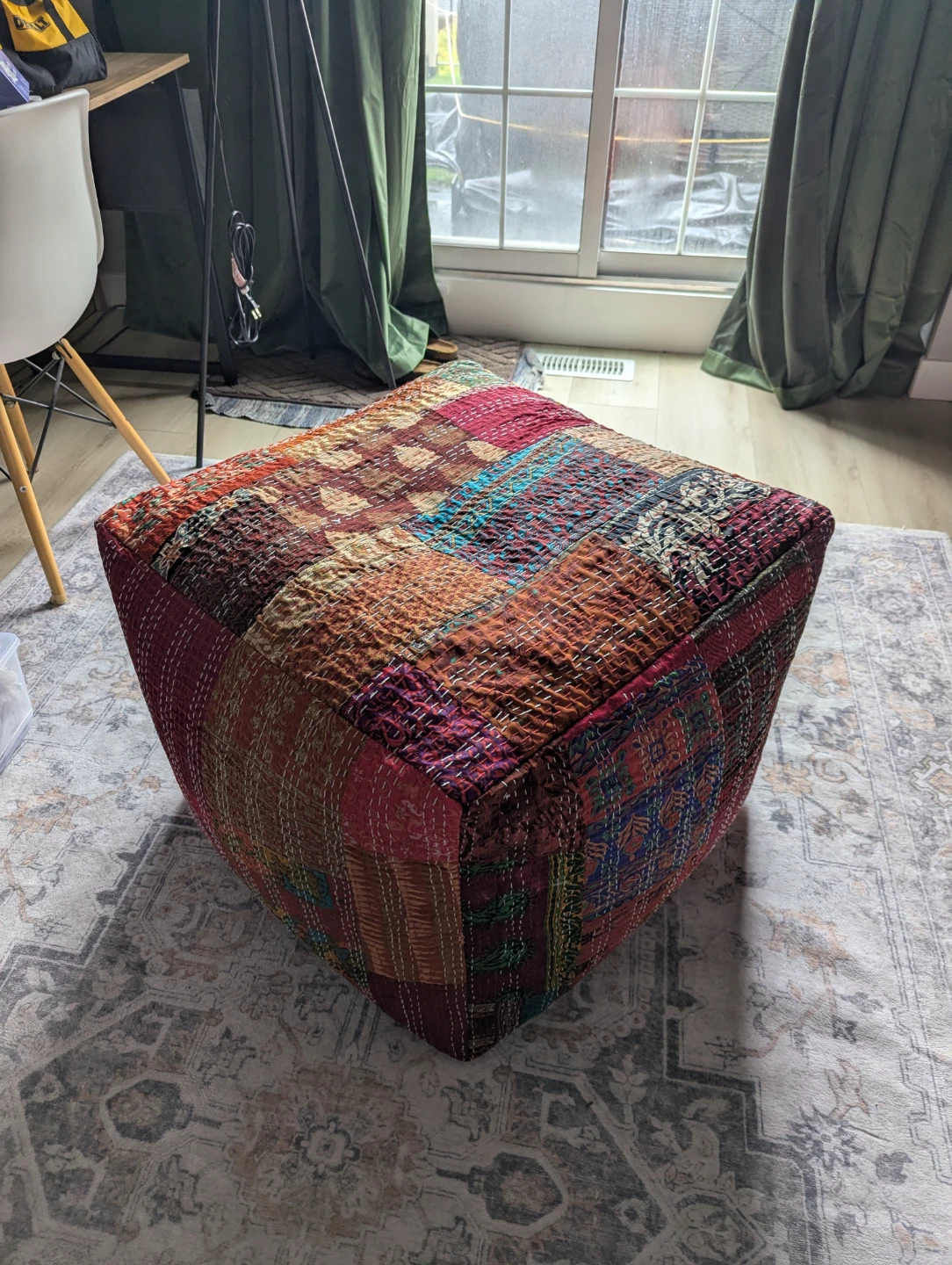 Handmade Kantha Pouf Ottoman - Patchwork Design