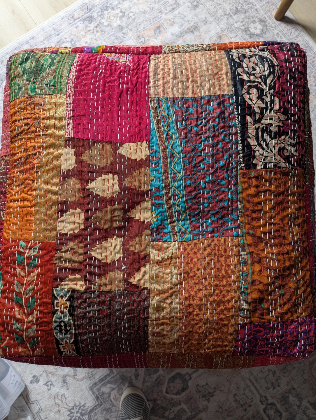 Handmade Kantha Pouf Ottoman - Patchwork Design - photo 3