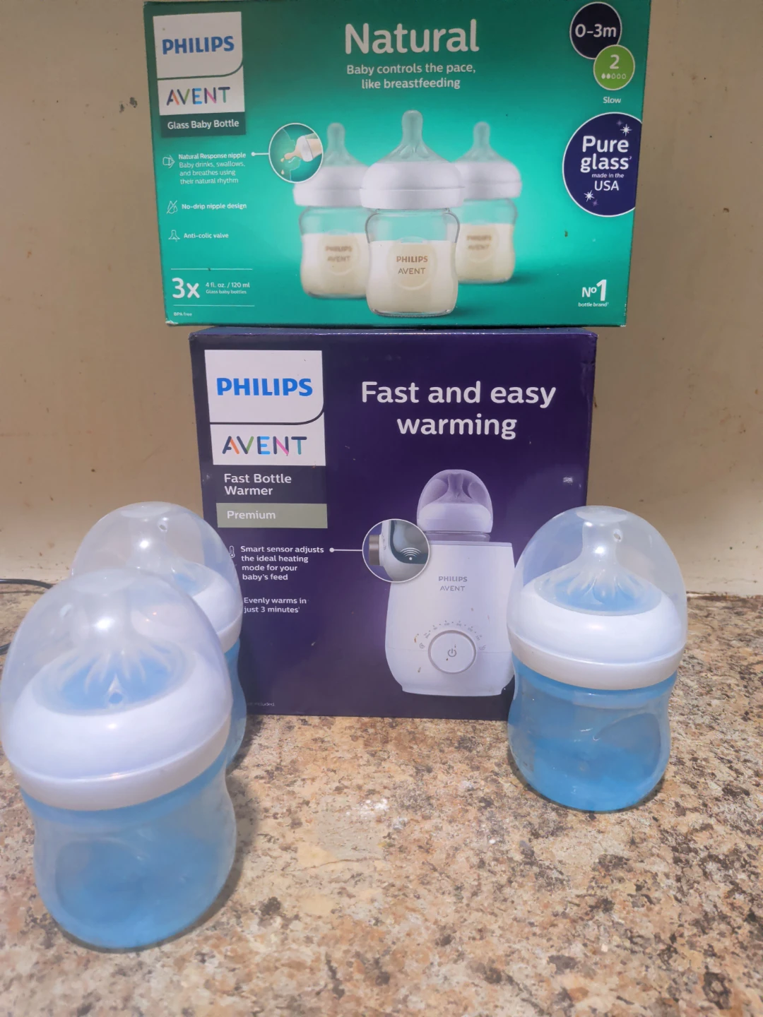 Philips Avent Natural Glass Baby Bottles and Bottle Warmer
