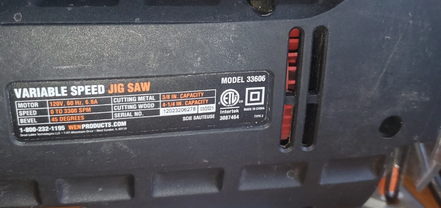 WEN Variable Speed Jig Saw Model 33606 - photo 2