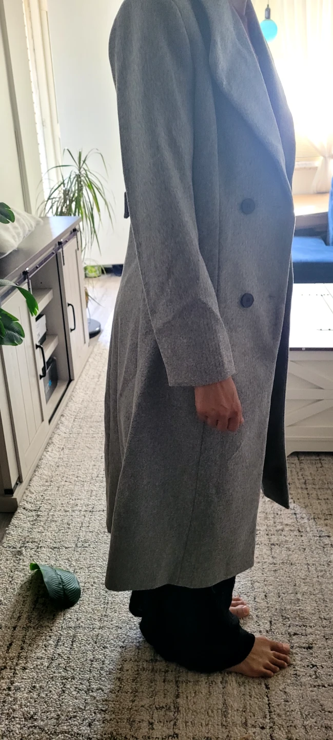 Women's Grey Double-Breasted Wool Coat - photo 2