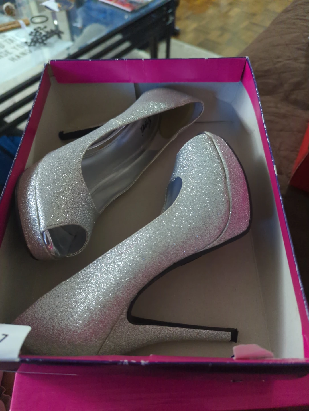 Silver Glitter Peep-Toe Heels Size 7