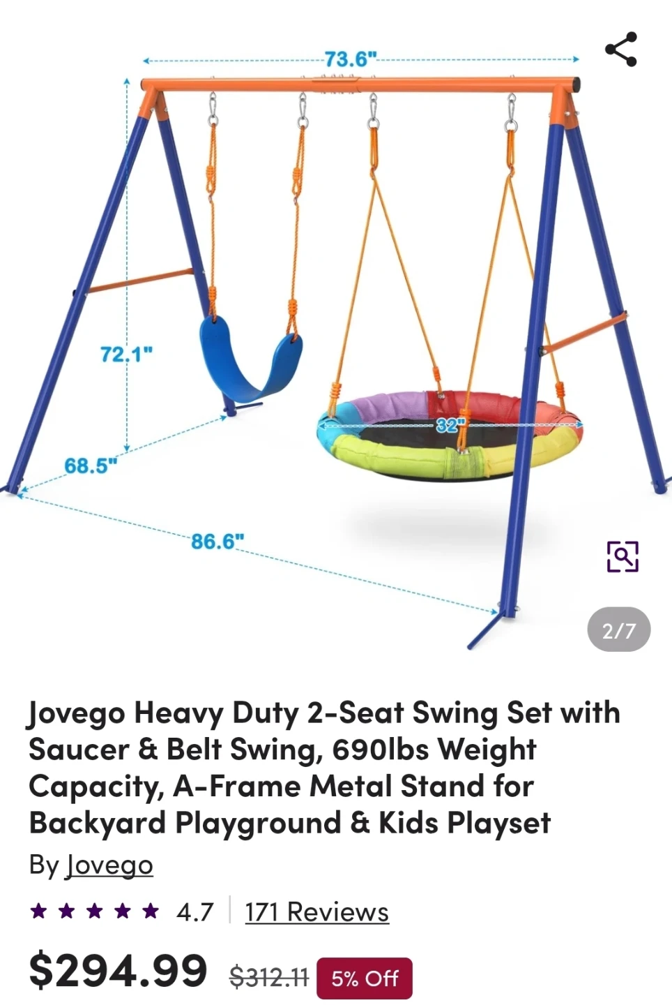 Jovego Heavy Duty 2-Seat Swing Set - photo 3