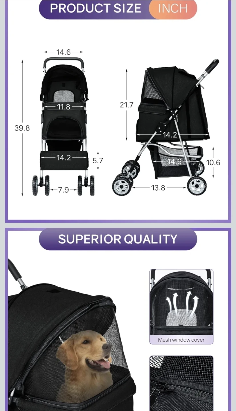 New BestPet pink Stroller Dog Cat Jogger Stroller - photo 4