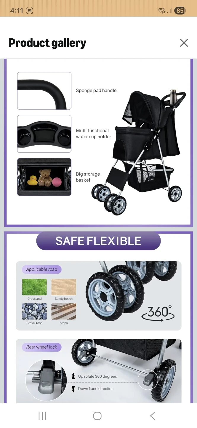 New BestPet pink Stroller Dog Cat Jogger Stroller - photo 5
