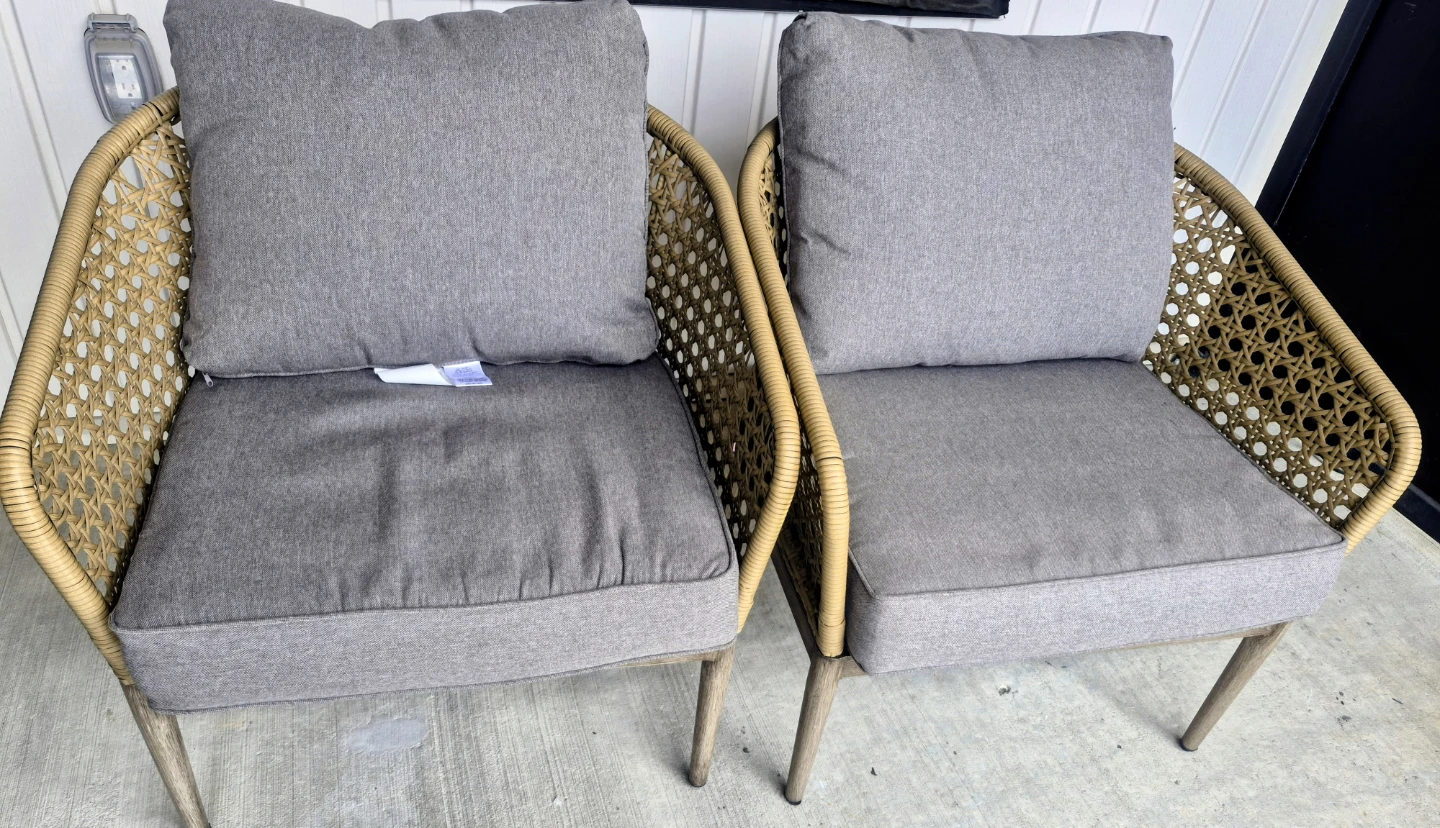 Wicker Patio Chairs with Grey Cushions - 3 Piece set - photo 2