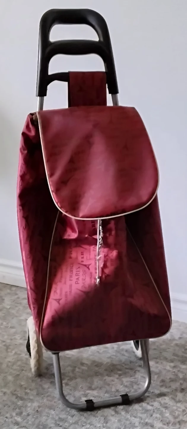 Maroon Shopping Trolley with Paris Print