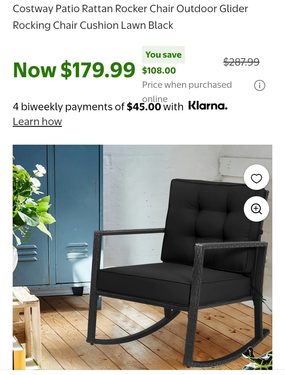 Costway Rattan Rocking Chair - Black - photo 4