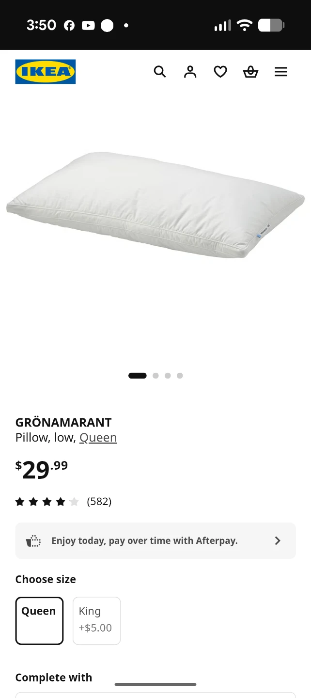 IKEA GRÖNAMARANT Queen Low Pillow