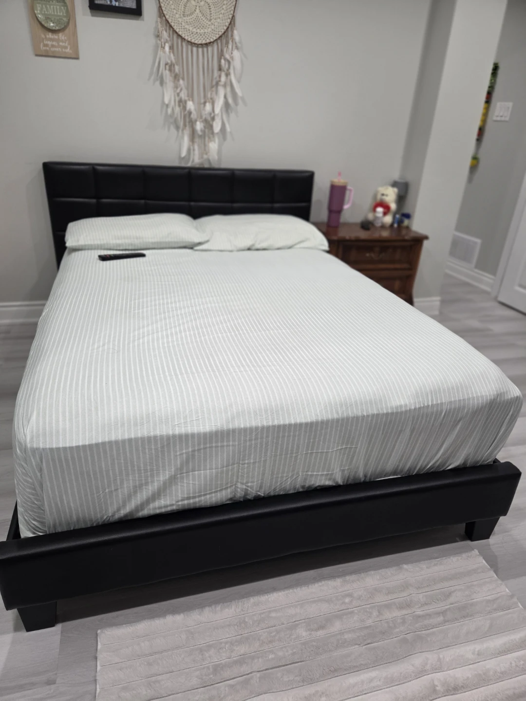 Black Faux Leather Platform Bed Frame