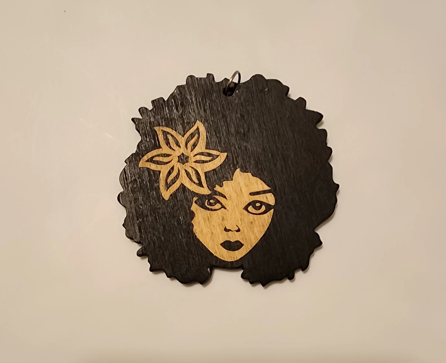Wooden Afro Woman with Flower Pendant - photo 3