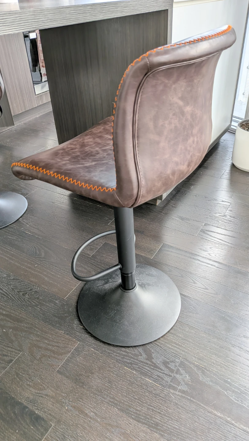 Adjustable Faux Leather Bar Stools with Orange Stitching - photo 2