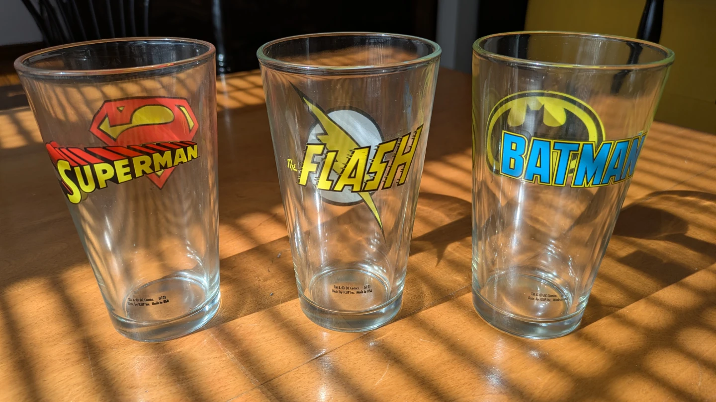 DC Comics Superhero Pint Glasses - Superman, Flash, Batman Set