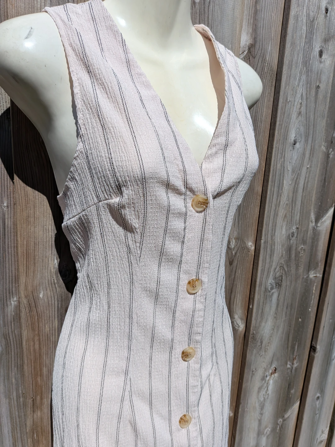 Cream Striped Sleeveless Button-Up Dress SML/MED - photo 3