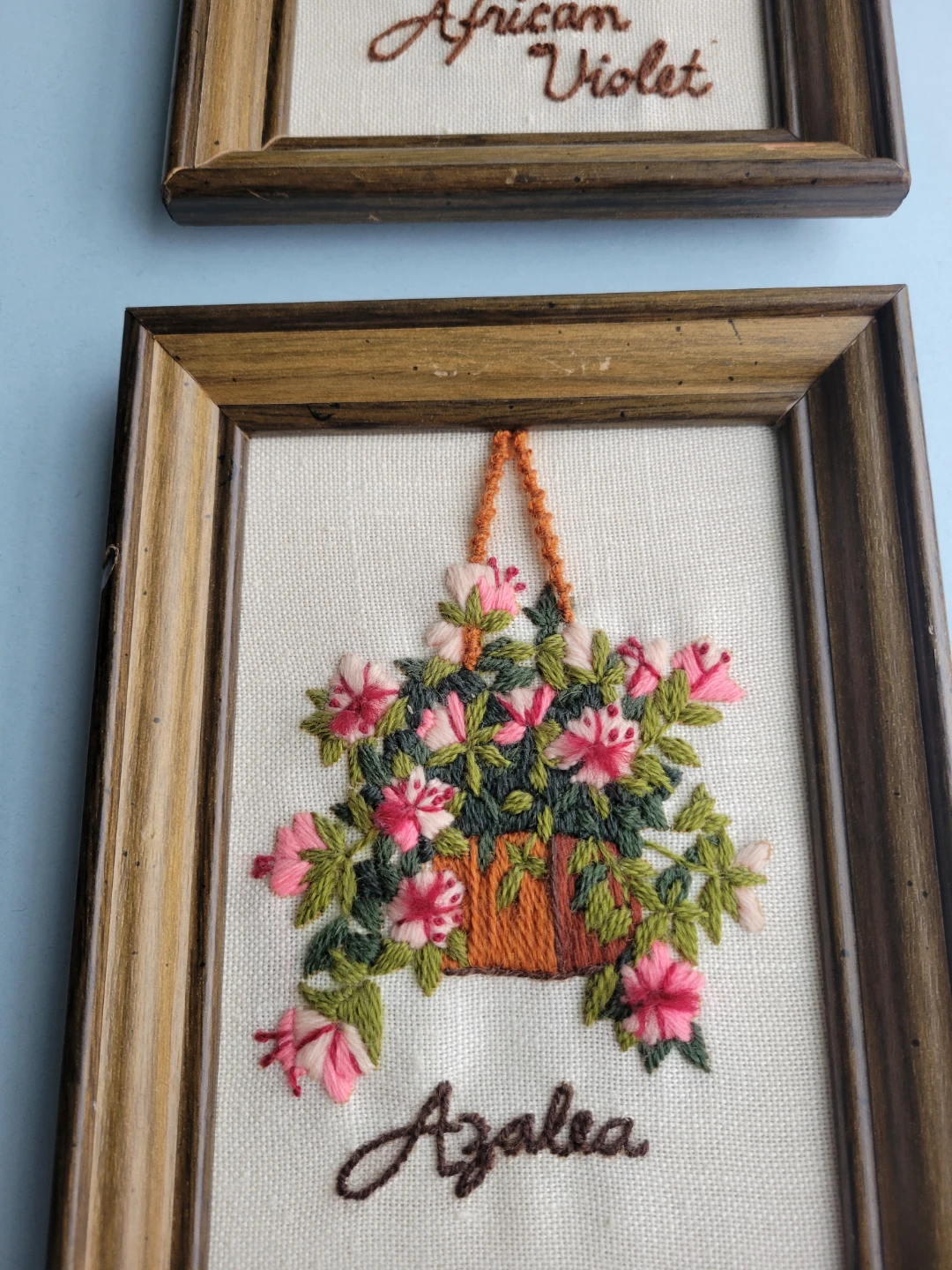 Vintage Floral Crewel  Embroidery Art - Azalea & African Violet - photo 5
