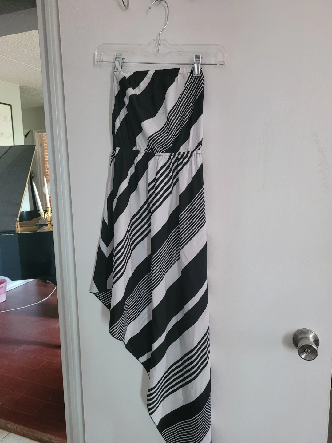 Black and White Striped Strapless Dress