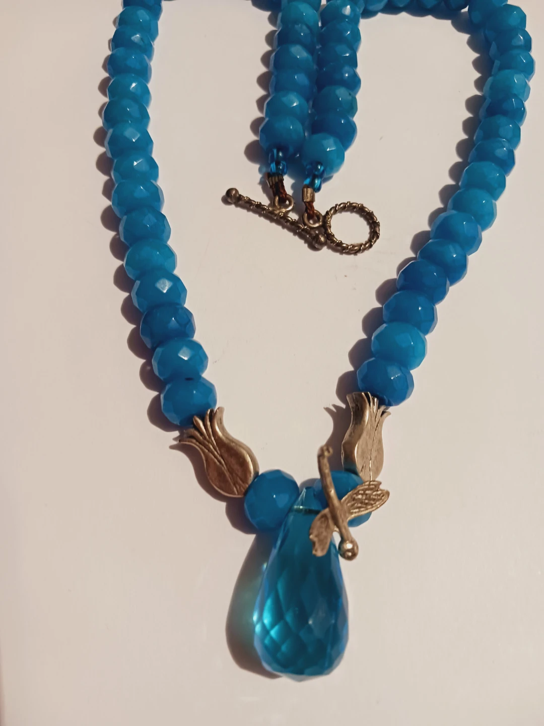 Blue Gemstone Necklace with Dragonfly Charm - photo 4