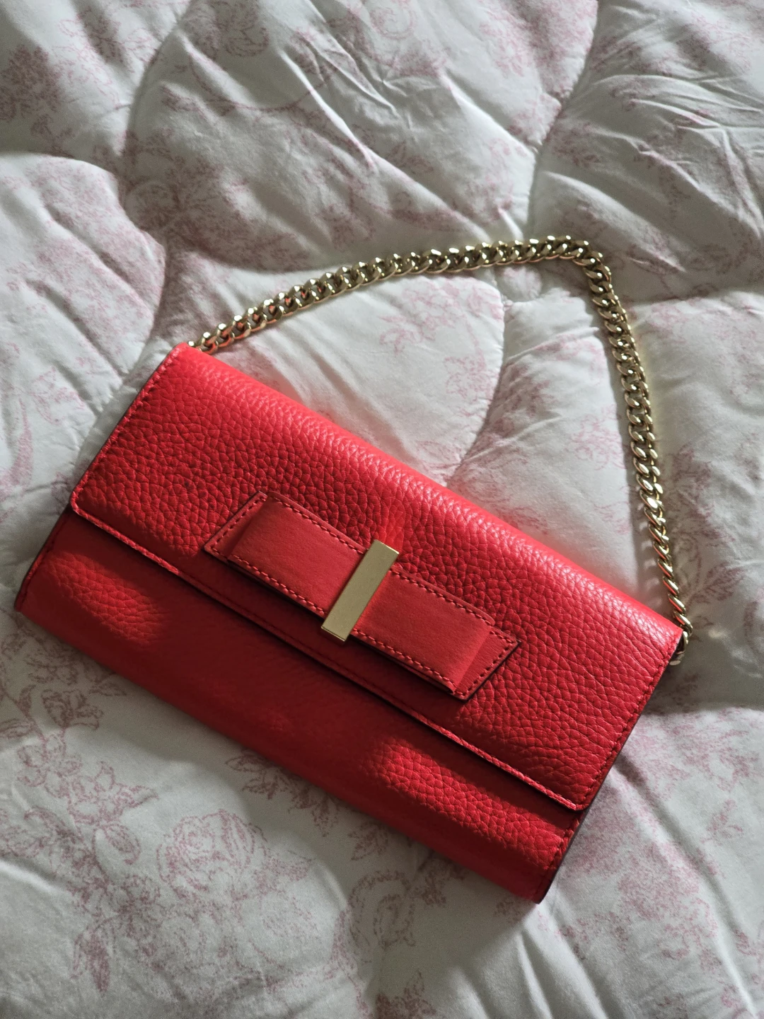Kate Spade Red Leather Bow Wallet with Chain