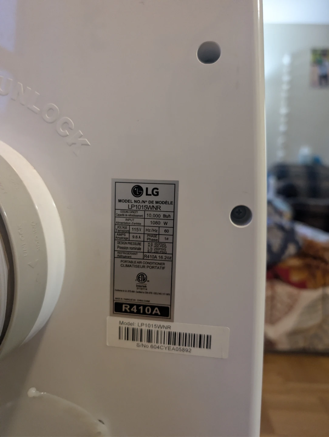 LG Portable Air Conditioner LP1015WNR