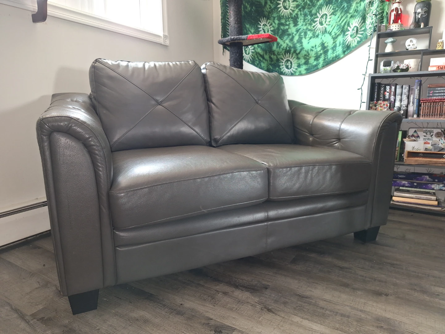 Grey Faux Leather Loveseat